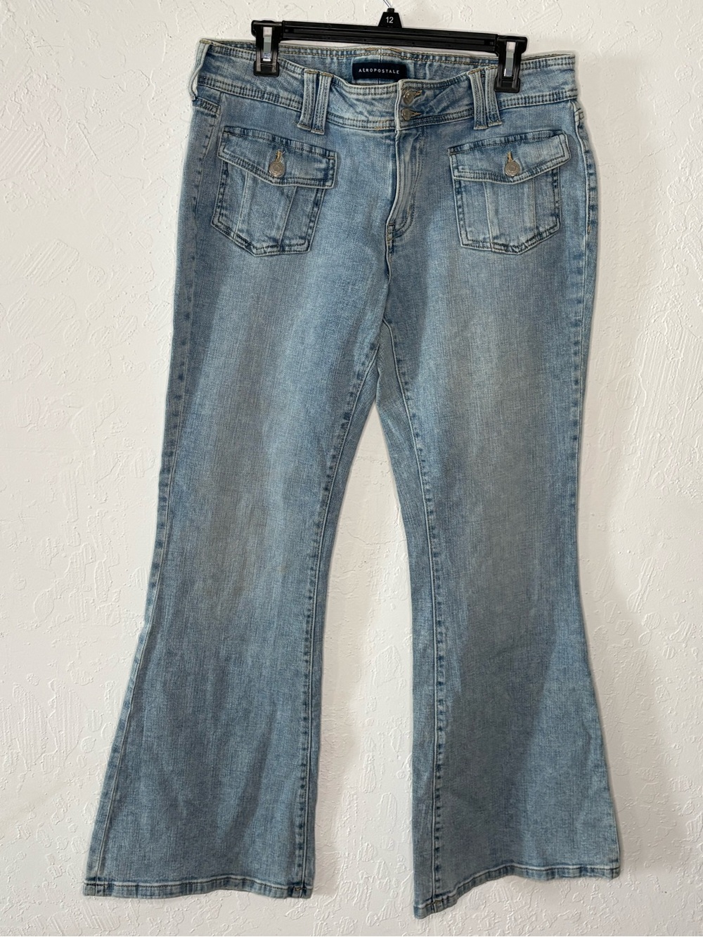 Aéropostale Low Rise Flare Jeans Womens 12 REG Blue Denim 35.5x31.75 Flap Pocket